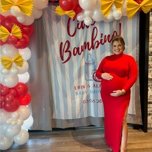 Women's Red Long Sleeve Maternity Maxi Dress